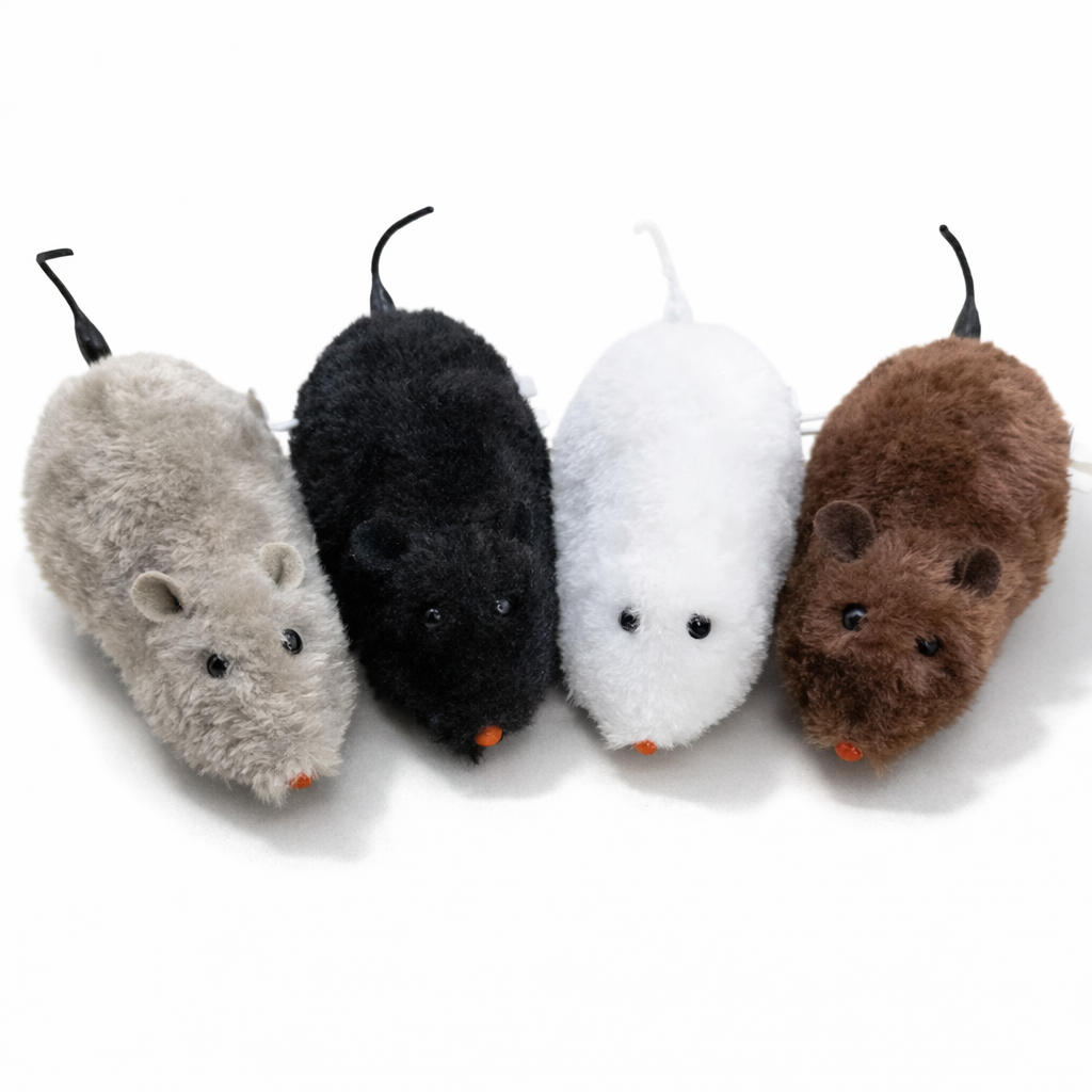 Set of 4 Spinning Plush Mice Cat Toys
