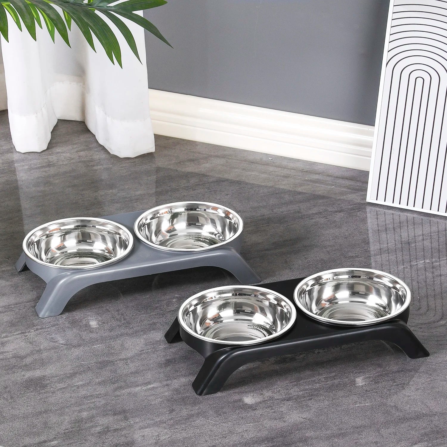 Elevated Stainless Steel Cat Bowl Set with Anti-Slip Stand