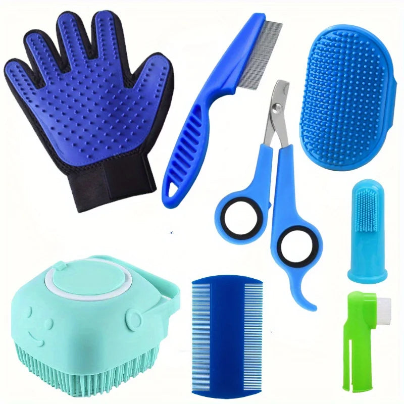 8-Piece Dog Grooming Set with Brushes & Nail Clippers